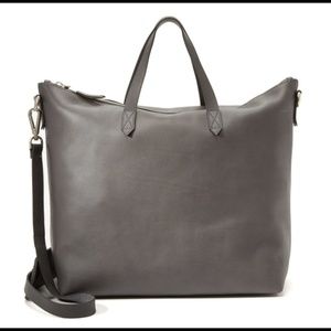 Madewell Gray Zip Top Transport Leather Tote Bag